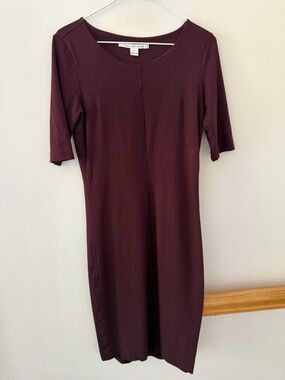 Diane Von Furstenberg Plum Midi Sheath Dress - Elbow Sleeve